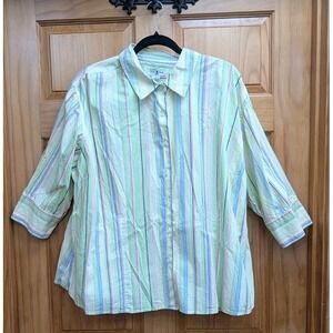 Duck Head Women's 2X Shirt Top Button Down Front 3/4 Sleeves Spandex Striped